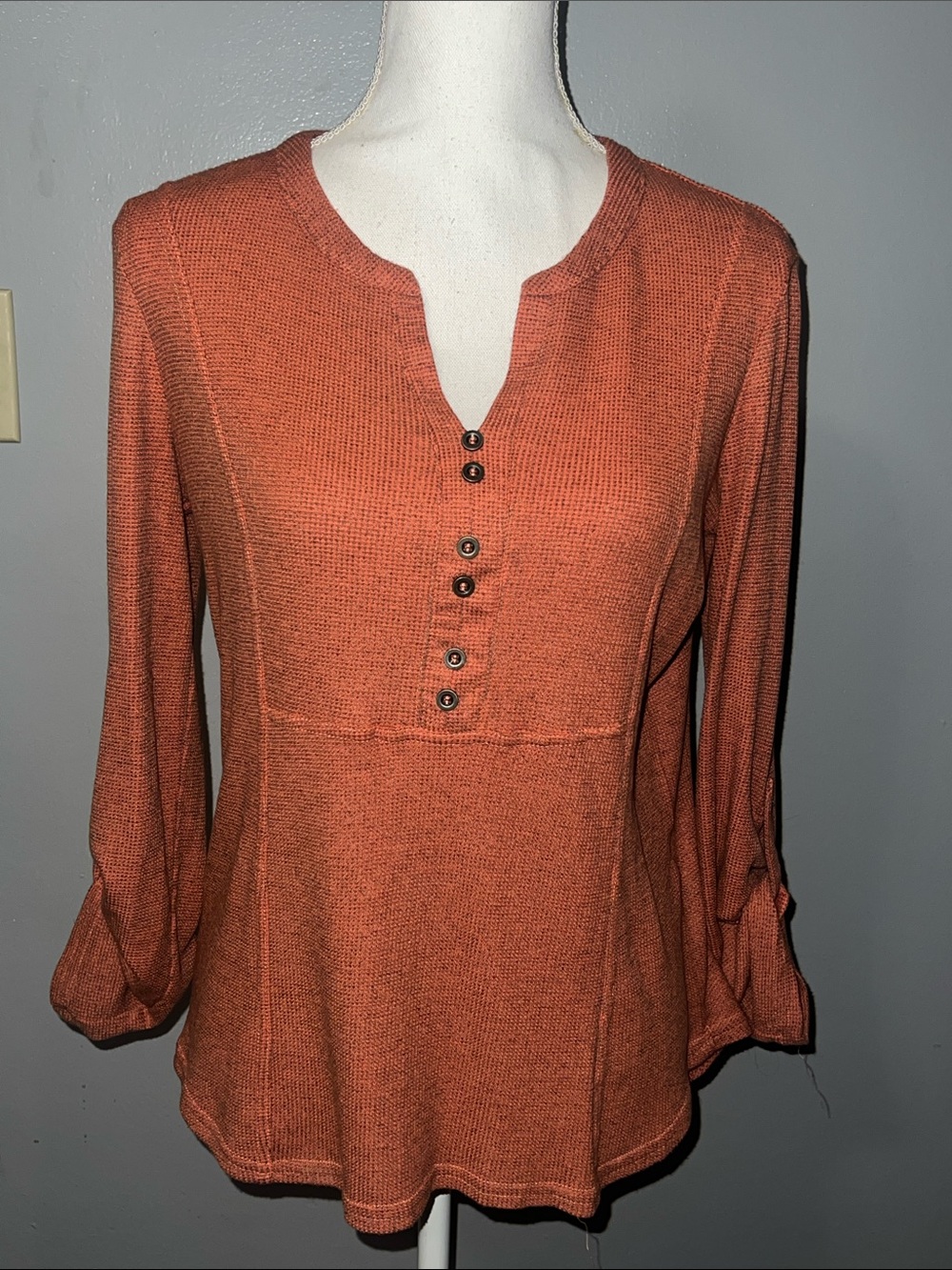 Jane and Delancey Rust Orange Henley Long-Sleeve Top